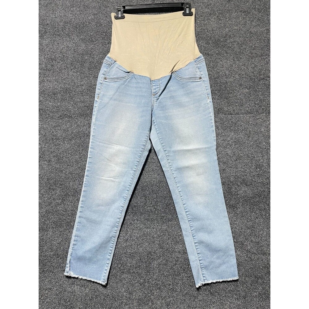 Indigo Blue Maternity Jeans Size Medium Straight Leg Distressed Light Blue